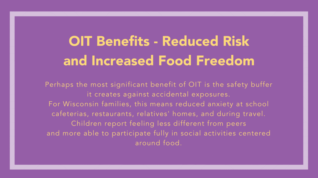 Wisconsin child enjoying birthday party food after successful oral immunotherapy treatment reduced food allergy risk